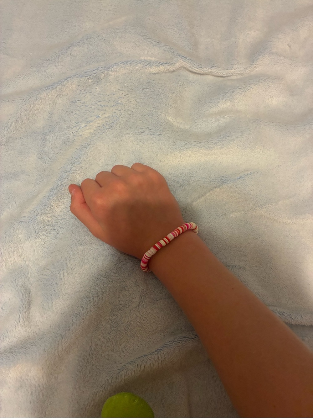 Girls Pink and White Stripe Beaded Stretch Bracelet